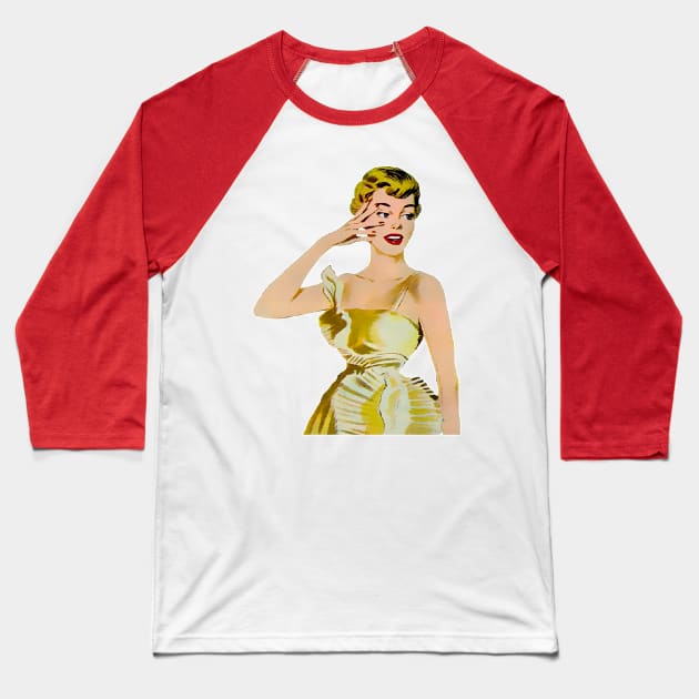 Beautiful cover girl blonde and dressed in golden color Baseball T-Shirt by Marccelus